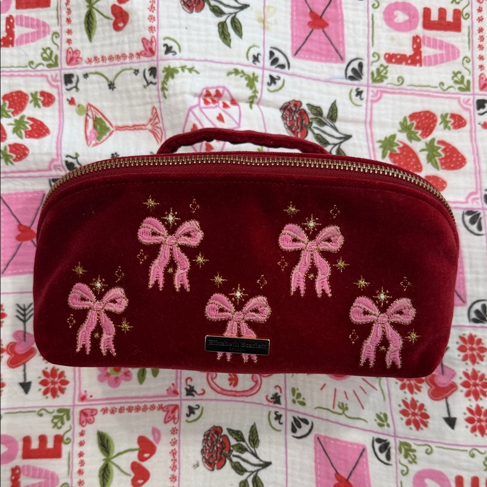 Elizabeth Scarlet pouch - Pink Bows on Burgundy